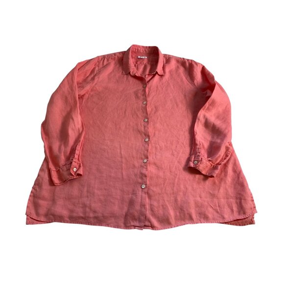 J. Jill Love Linen Women XL Coral Button-Up Shirt Long Sleeve Lightweight Comfy - Picture 3 of 8